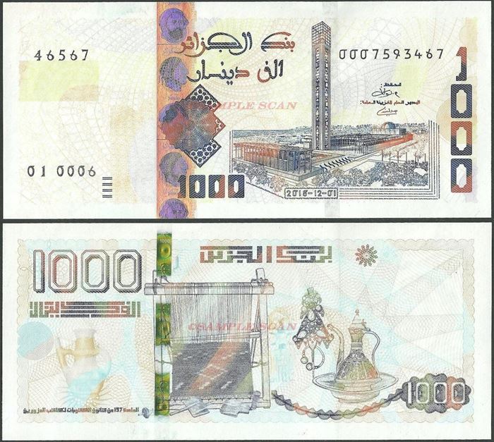Algeria 1000 Dinars p-new 2018 UNC Banknote 2019