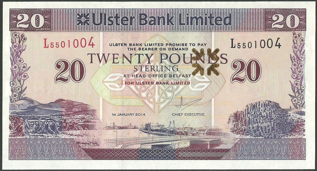NORTHERN IRELAND 20 POUNDS 2014 P 342 ULSTER BANK UNC