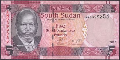 Picture of South Sudan,P11,B111a,5 Pounds,2015