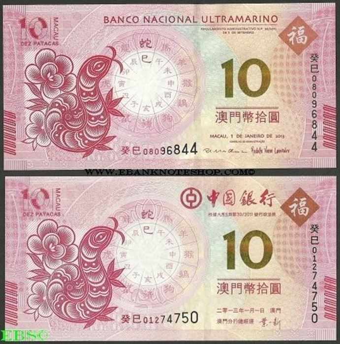 Picture of Macau,SET - 10 Patacas,2013,Snake,Comm