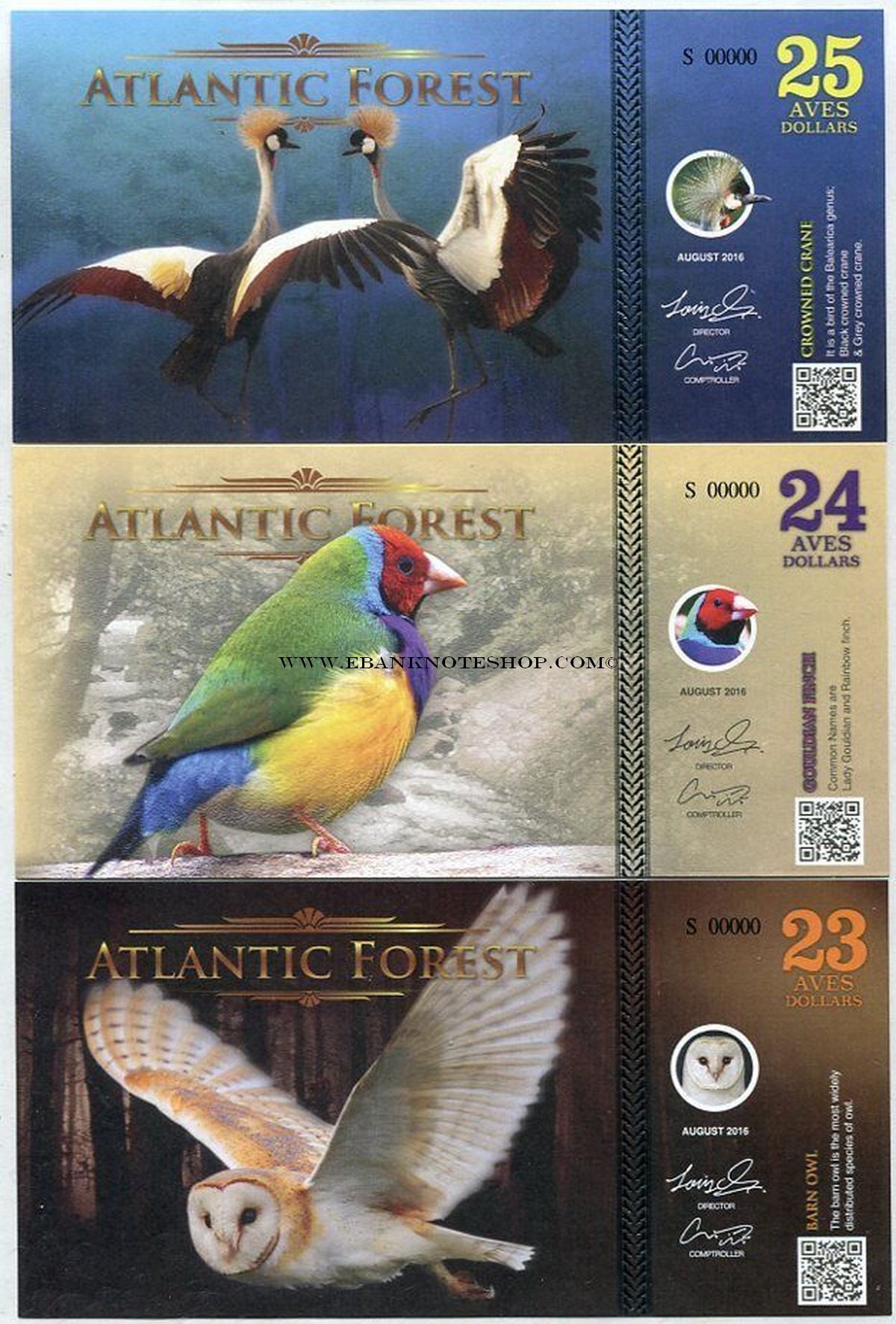 Crowned Crane Atlantic Forest 25 Aves Dollars 2016