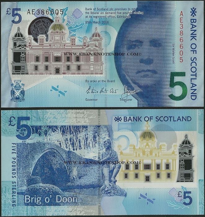 Picture of Scotland,P130,5 Pounds,2016,BoS,Polymer,Low Serial