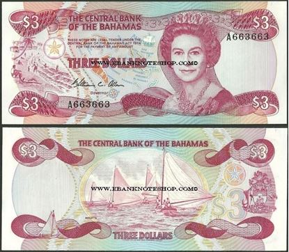 Picture of Bahamas,P44,B309,3 Dollars,1984