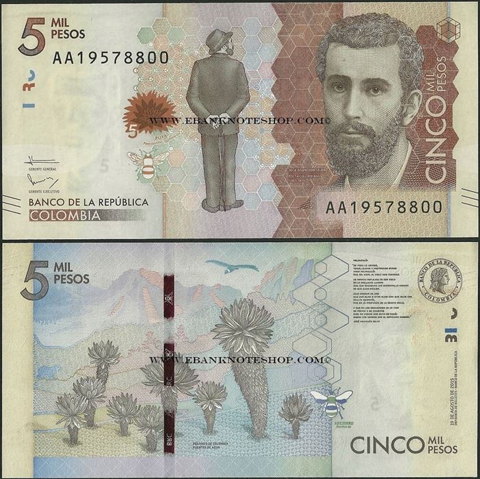 Picture of Colombia,P459a,5000 Pesos,2015,AA