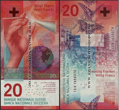 Picture of Switzerland,P76,B356,20 Francs,2015