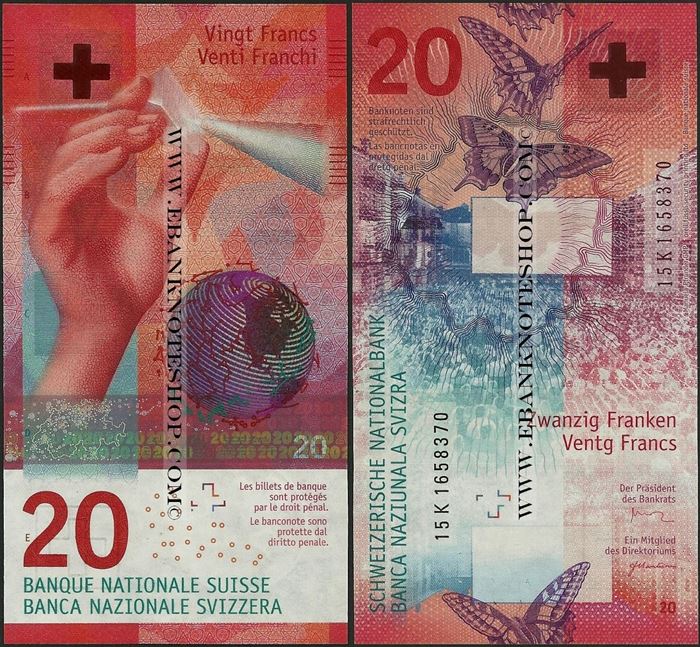 Picture of Switzerland,P76,B356,20 Francs,2015