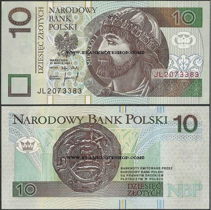 Picture of Poland,P173b,B854b,10 Zloty,1994