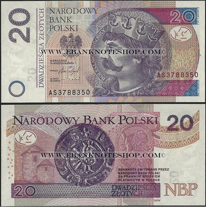 Picture of Poland,P184b,B860b,20 Zloty,2016(In 2017)