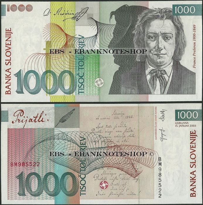 Picture of Slovenia,P32a,B308d,1000 Tolarjev,2003