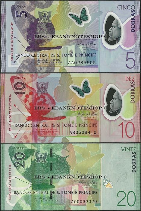 Picture of Sao Tome Principe,3 Note SET,5 - 20 Dobras,2018