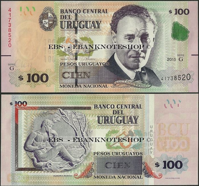 Picture of Uruguay,P095B,B554,100 Pesos Uruguayos,2015