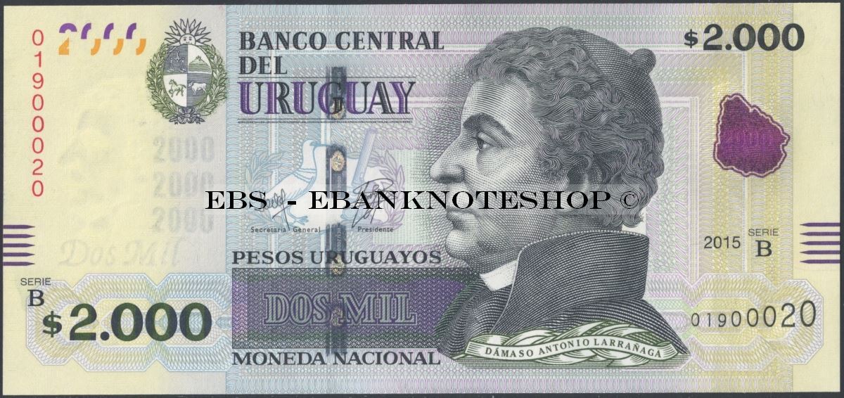 Ebanknoteshop Uruguay P099 B558 2000 Pesos Uruguayos 2015