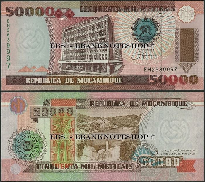 Picture of Mozambique,P138,B224,50000 Meticais,1993