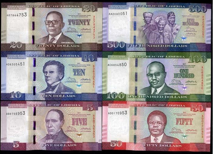 Picture of Liberia,6 NOTE SET,P31-36,B311-316,685 Dollars,2016/17