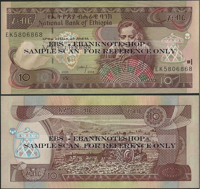 Picture of Ethiopia,P48,B332c,10 Birr,2008