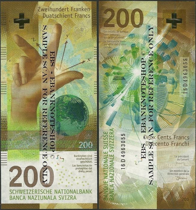 Picture of Switzerland,P79,B359,200 Francs,2018