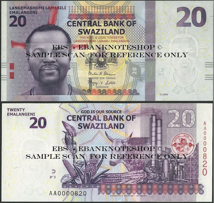 Picture of Swaziland,P37b,B232b,20 Emalangeni,2014