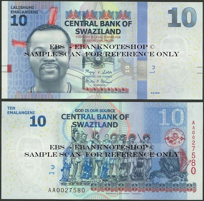 Picture of Swaziland,P36a,B231a,10 Emalangeni,2010