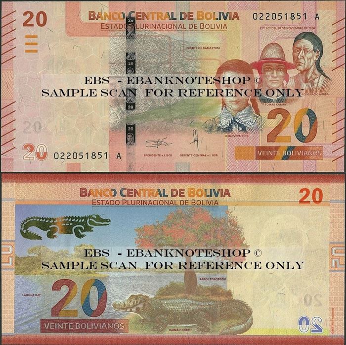 Picture of Bolivia,P249,B418a,20 Bolivianos,2018