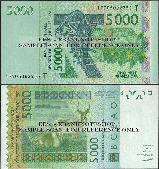 Picture of WAS T Togo,P817T, B123Tq,5000 Francs,2017