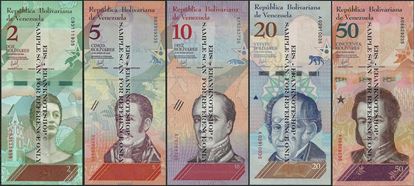 Picture of Venezuela,5 note set,2 to 50 Bolívar Soberano, 2018