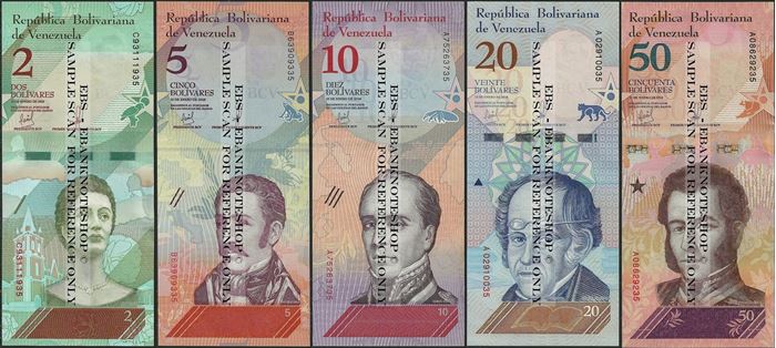 Picture of Venezuela,5 note set,2 to 50 Bolívar Soberano, 2018