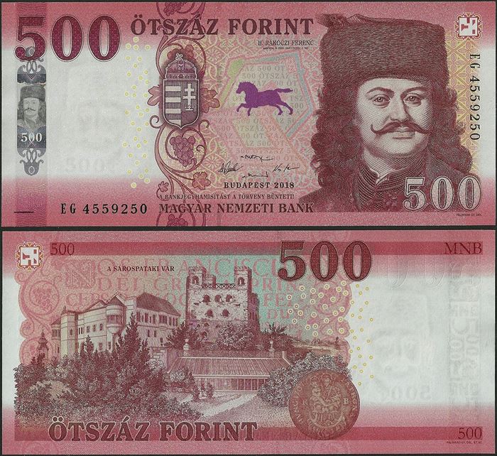 Picture of Hungary,P202a,B587.5,500 Forint,2018