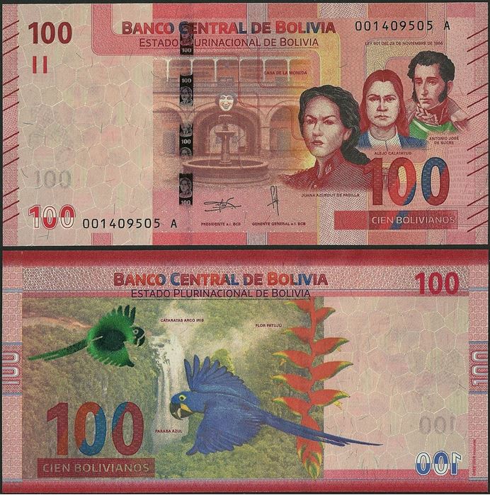 Picture of Bolivia,P251,B420a,100 Bolivianos,2018