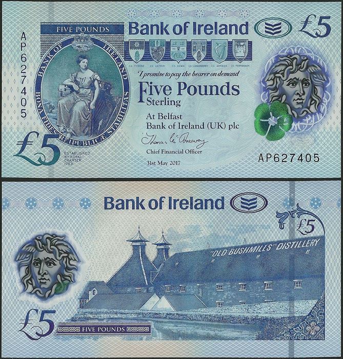 Picture of Northern Ireland,PNL,B136a,5 Pounds,2019,Bank of Ireland