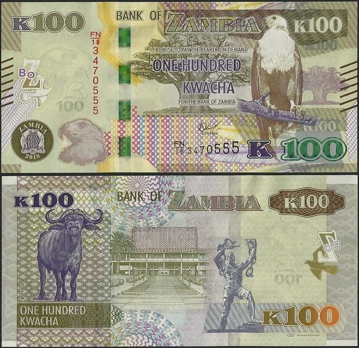 Picture of Zambia,P67,B170a,100 Kwacha,2018