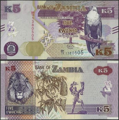 Picture of Zambia,B166a,5 Kwacha,2018