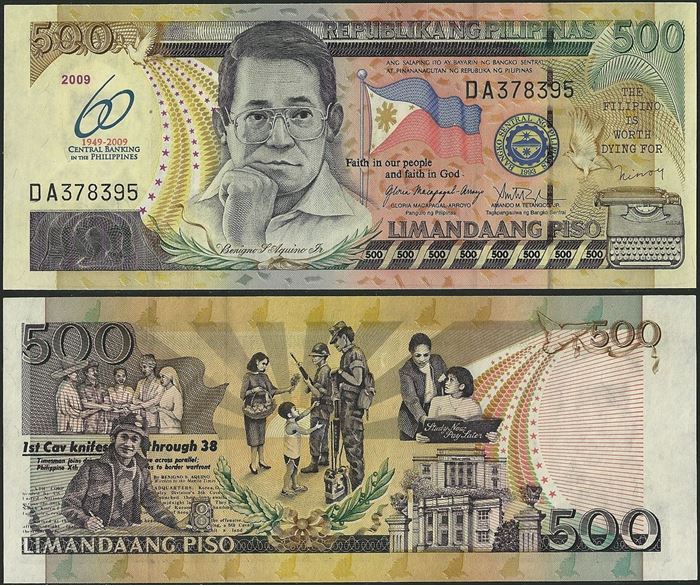 Picture of Philippines,P204a,B1060,500 Piso,2009,Comm,60 Annv