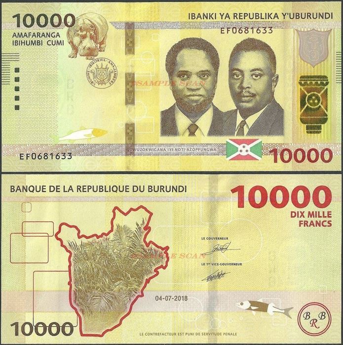 Picture of Burundi,P54b?,B240b,10000 Francs,2018