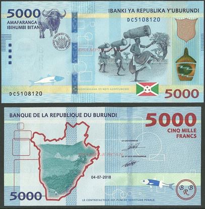 P-53 5000 Francs UNC > New Design > Water Buffalo 2015 Burundi 