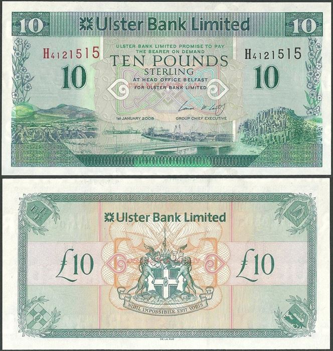 Picture of Northern Ireland,P341,B937b,10 Pounds,2008,Ulster