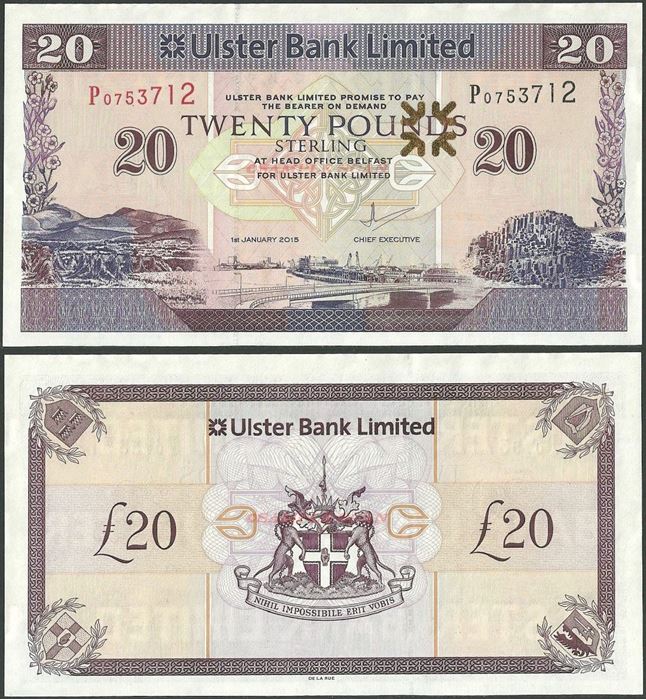 Picture of Northern Ireland,P342,B938g,20 Pounds,2015,Ulster