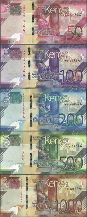Picture of Kenya,5 NOTE SET,B144-B148,1850 Shillings,2019