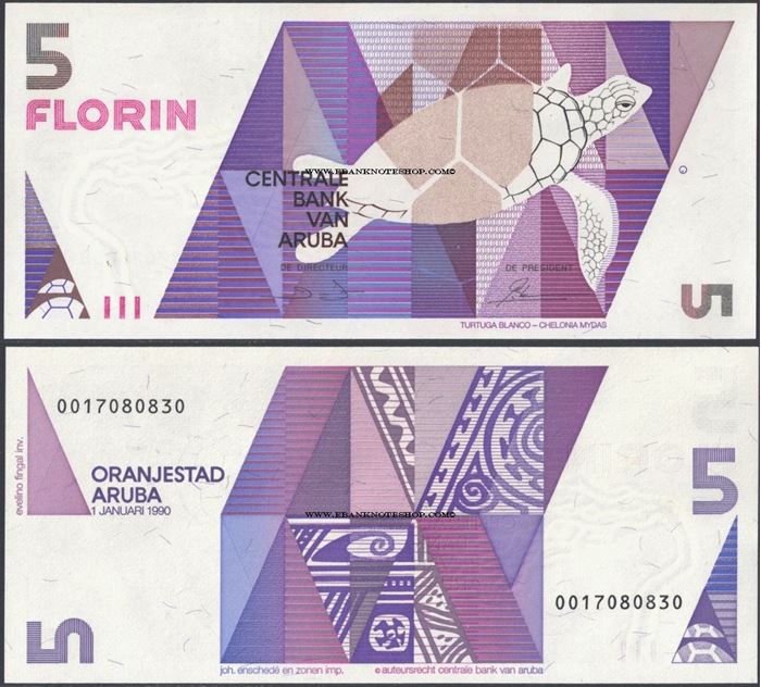 Picture of Aruba,P6,B106,5 Florin,1990