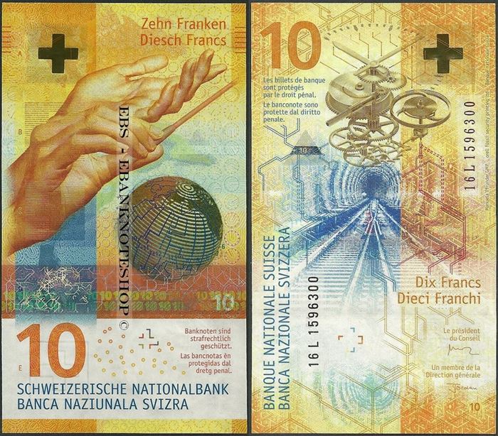 Picture of Switzerland,P75,B355,10 Francs,2017,Sg 80