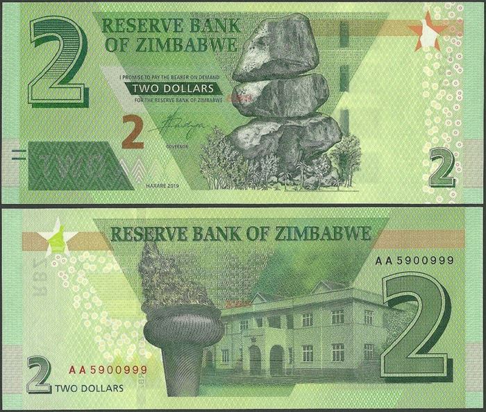 Picture of Zimbabwe,B192,2 Dollars,2019,AA 