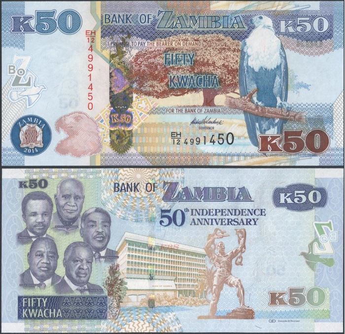 Picture of Zambia,P55,B158,50 Kwacha,2014,Comm