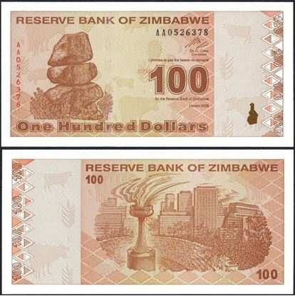 Picture of Zimbabwe,P097,B188,100 Dollars,2009