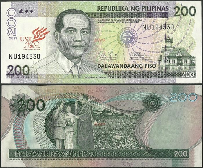 Picture of Philippines,P212C,B1065,200 Piso,2011,Comm,Santo Tomas