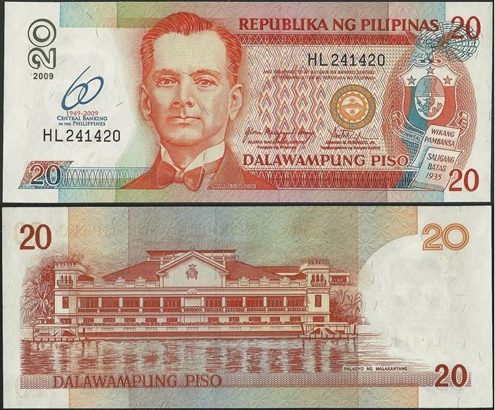 Picture of Philippines,P200a,B1056,20 Piso,2009,Comm,60 Annv