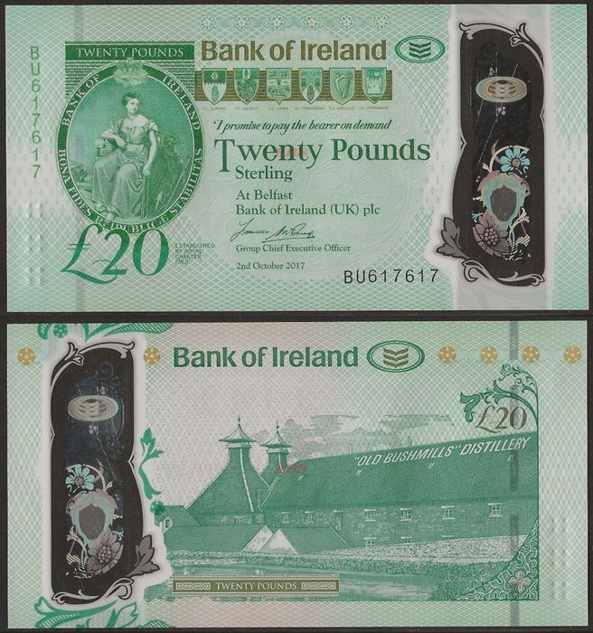 Picture of Northern Ireland,PNL,B138,20 Pounds,2020,Bank of Ireland,AUNC