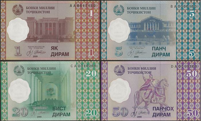 Picture of Tajikistan,P10-13,B209b,1-50 Diram,4 NOTE SET