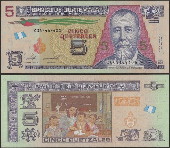 Picture of Guatemala,P116,B605b,5 Queztals,2018