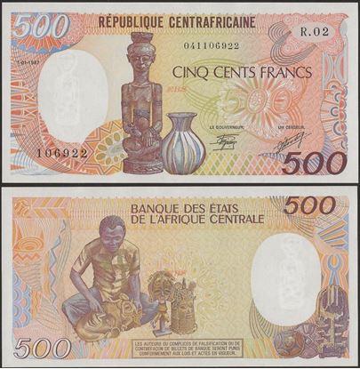 Picture of Central African Republic,P14c,B110c,500 Francs,1987