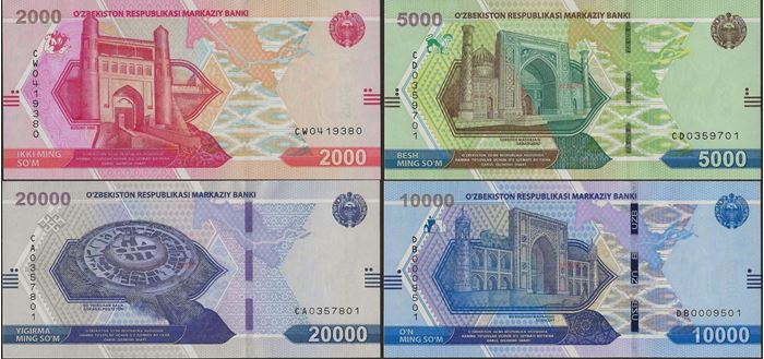 Picture of Uzbekistan, 4 Note Set ,2000-20k,Som,2021