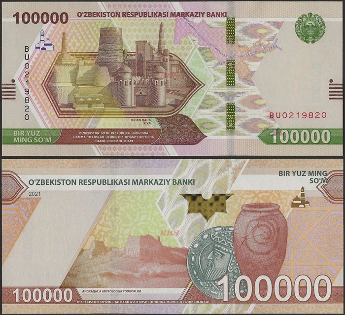 Picture of Uzbekistan,B222,100000 Som,2021